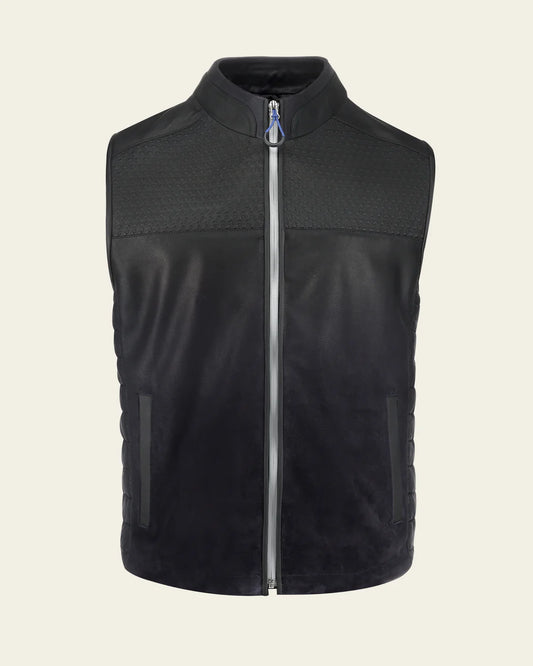 H412BOB - Cuadra blue casual fashion lambskin leather vest for men