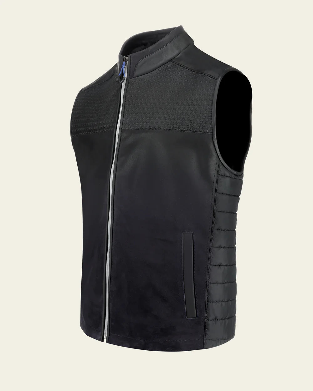 H412BOB - Cuadra Blue Casual Fashion Lambskin Leather Vest for Men
