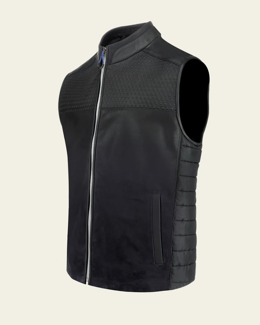 H412BOB - Cuadra Blue Casual Fashion Lambskin Leather Vest for Men