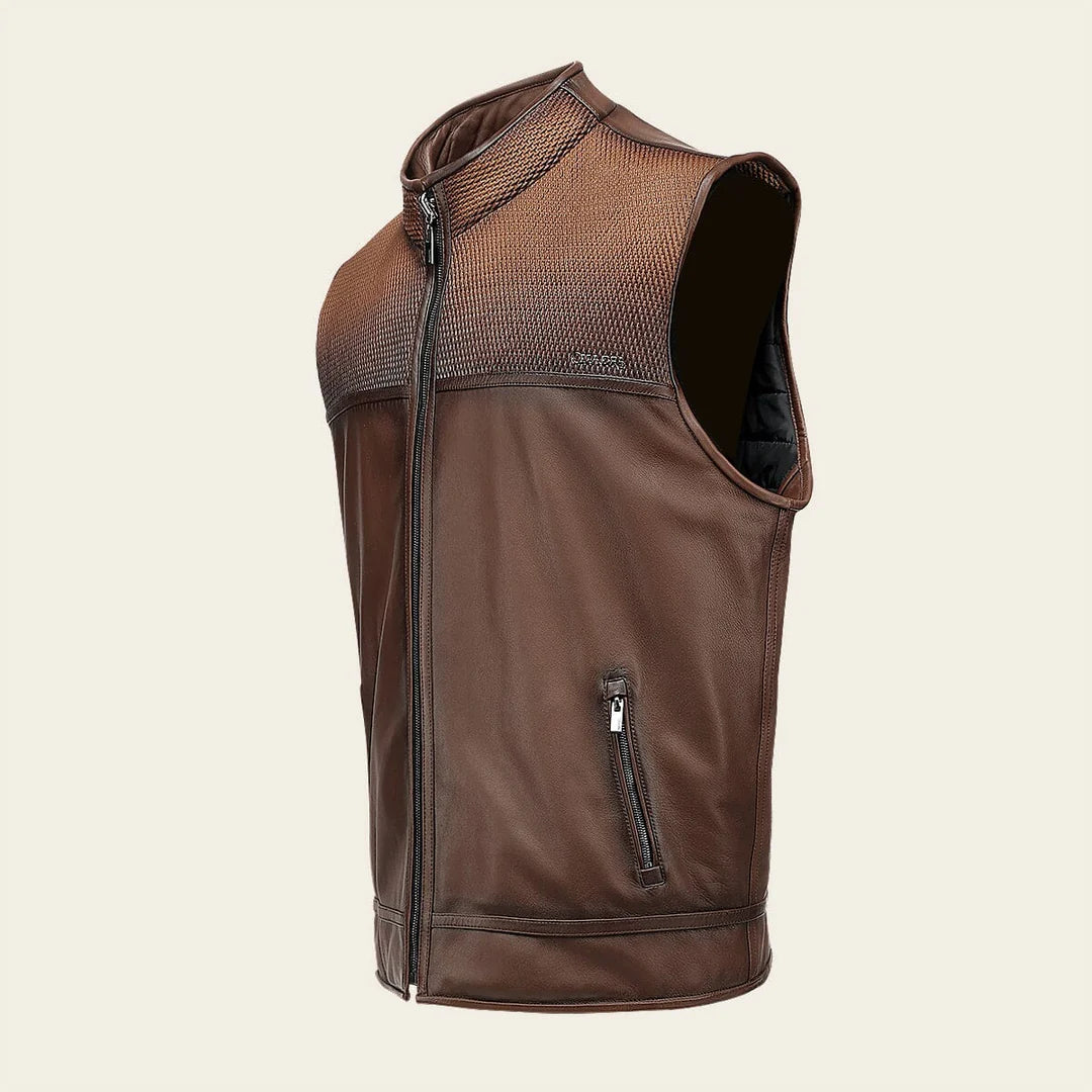 H413BOB - Cuadra Brown Casual Leather Vest for Men