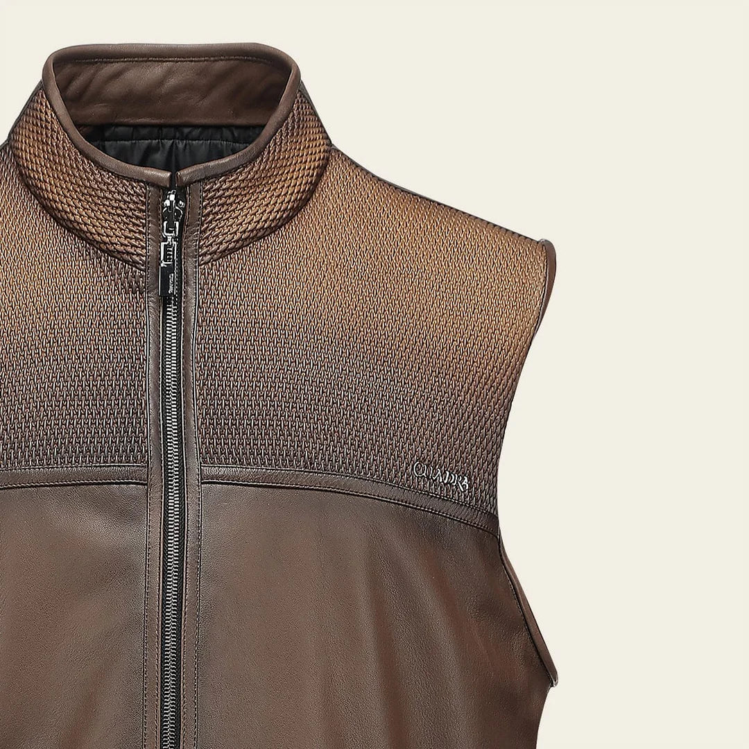 H413BOB - Cuadra Brown Casual Leather Vest for Men
