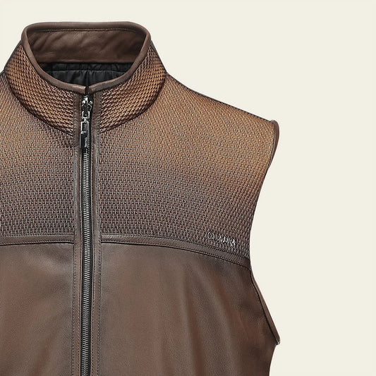 H413BOB - Cuadra Brown Casual Leather Vest for Men