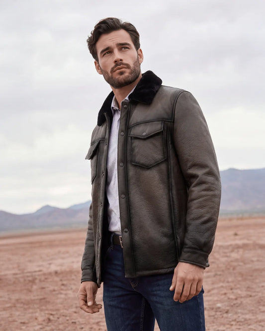 H417BOB - Cuadra Men's Brown Burnished Ovine Leather Shirt Jacket