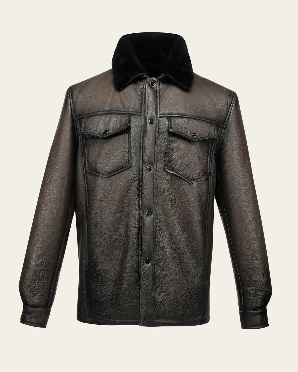 H417BOB - Cuadra Men's Brown Burnished Ovine Leather Shirt Jacket
