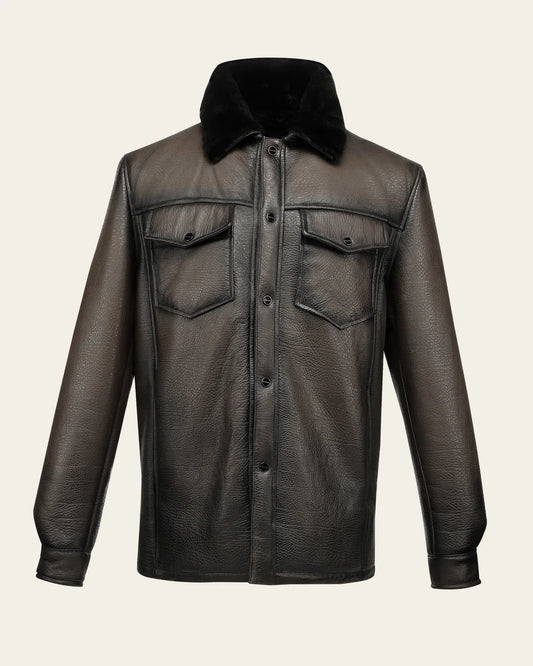 H417BOB - Cuadra Men's Brown Burnished Ovine Leather Shirt Jacket
