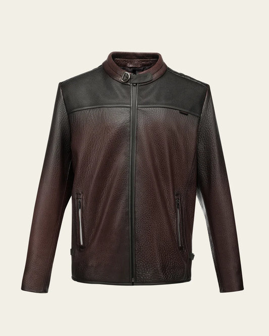 H418BOB - Cuadra Chocolate Casual Fashion Sheep Leather Moto Jacket for Men