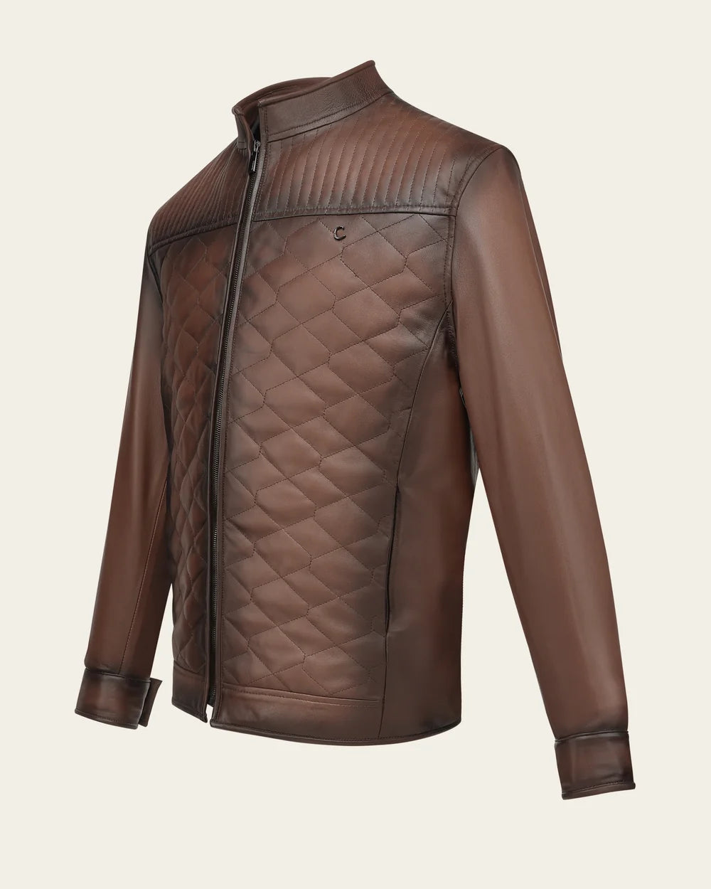 H427COC - Cuadra Brown Casual Fashion Quilted Ovine Leather Jacket for Men