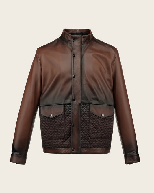 H429BOB - Cuadra honey quilted panel ovine leather jacket for men