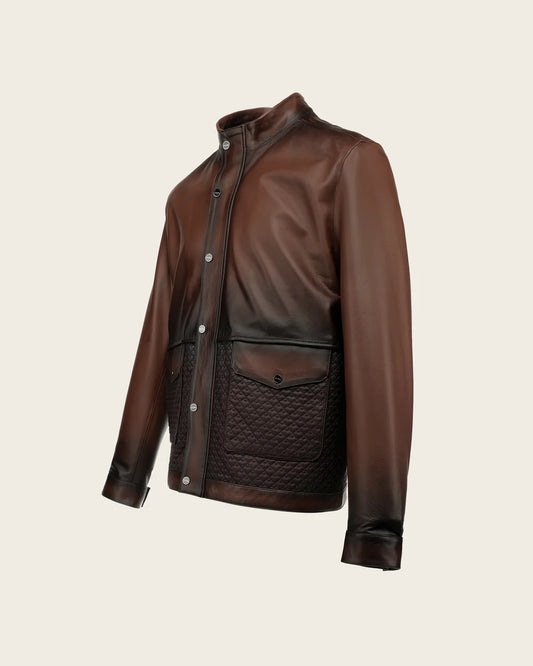 H429BOB - Cuadra honey quilted panel ovine leather jacket for men