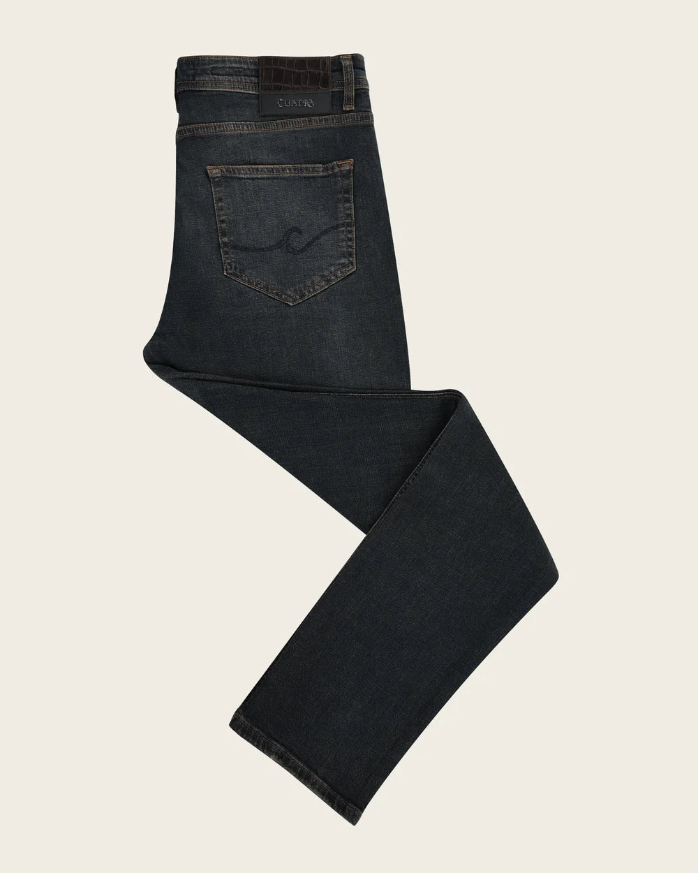 J300455 - Cuadra Men's Dark Indigo Jeans with Taupe Tint Wash