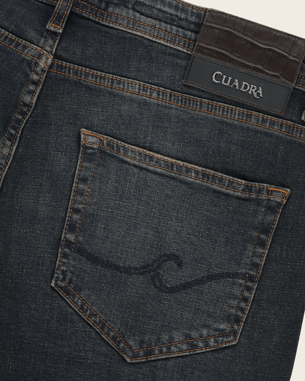 J300455 - Cuadra Men's Dark Indigo Jeans with Taupe Tint Wash