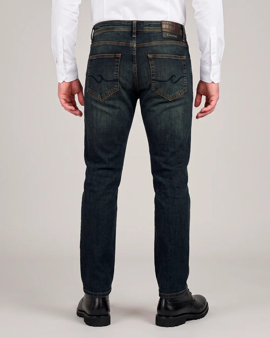 J300455 - Cuadra Men's Dark Indigo Jeans with Taupe Tint Wash