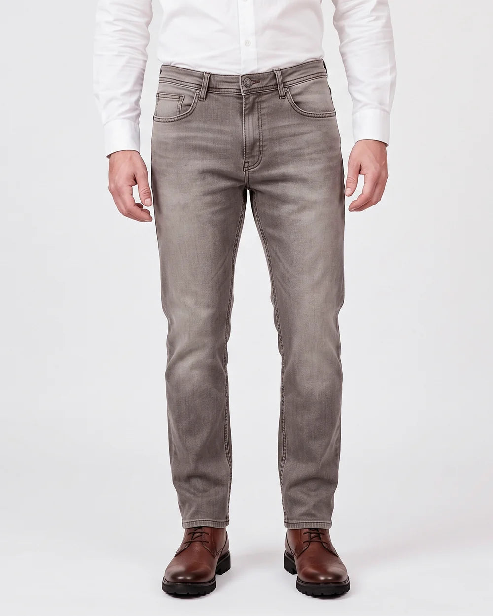 J300559 - Cuadra gray wash jeans with croc-embossed leather patch for men