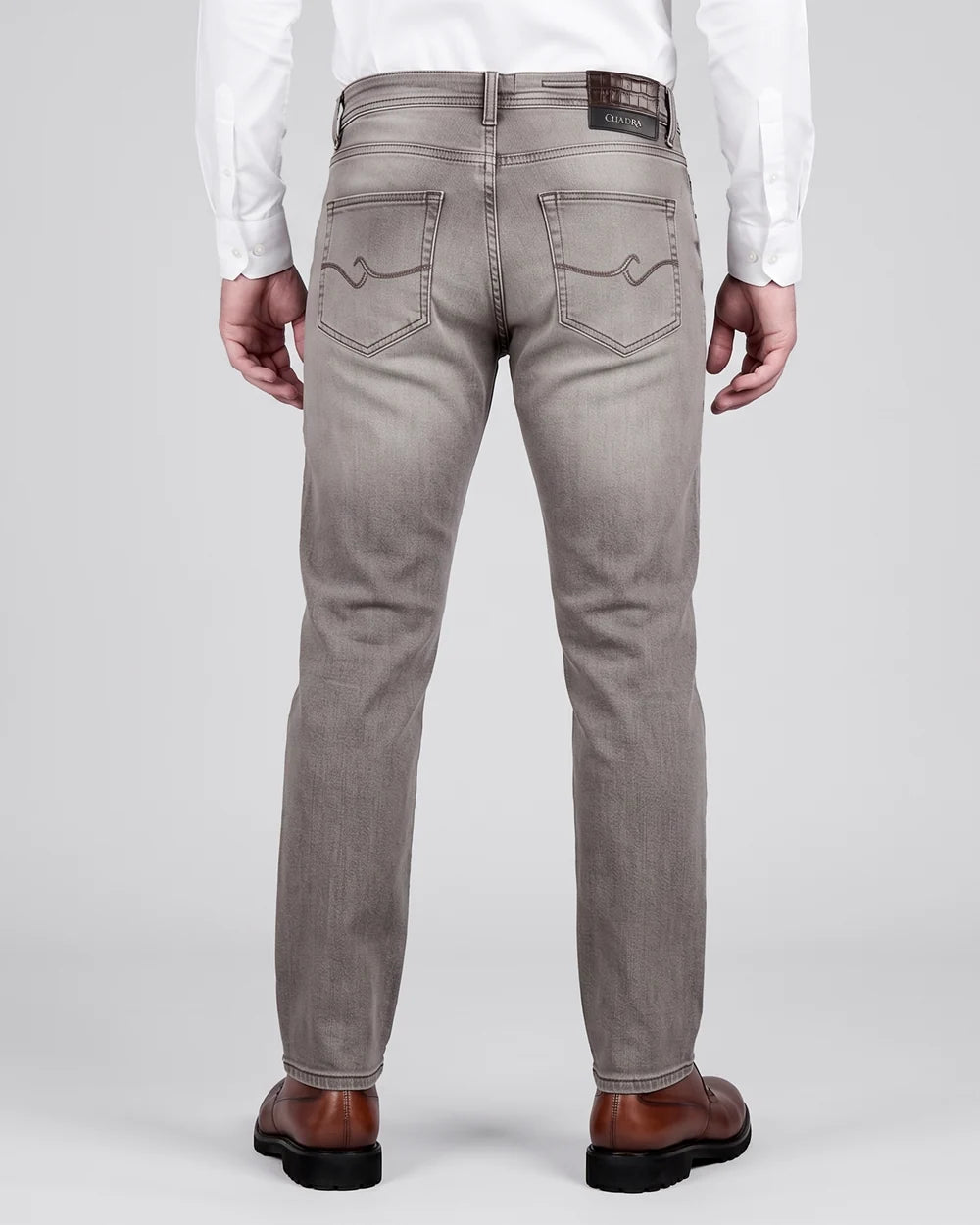 J300559 - Cuadra gray wash jeans with croc-embossed leather patch for men