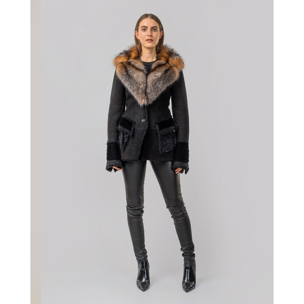 RCNOCHE28Z - Black Cuadra vest with fox fur