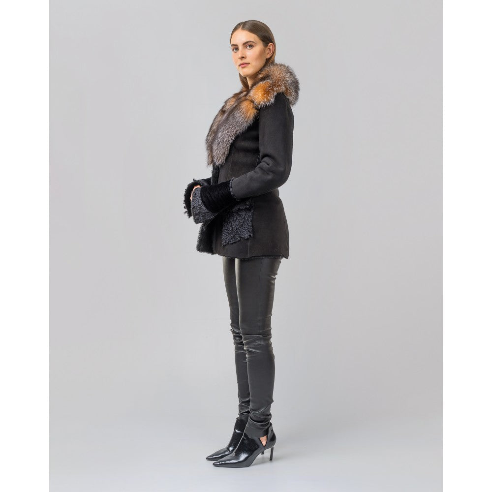 RCNOCHE28Z - Black Cuadra vest with fox fur
