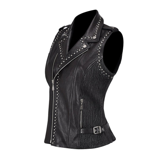 M286COC - Cuadra black dress fashion cowhide leather vest for women-Kuet.us