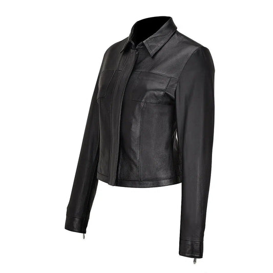 M294BOB - Cuadra black dress casual fashion sheepskin leather jacket for women-Kuet.us