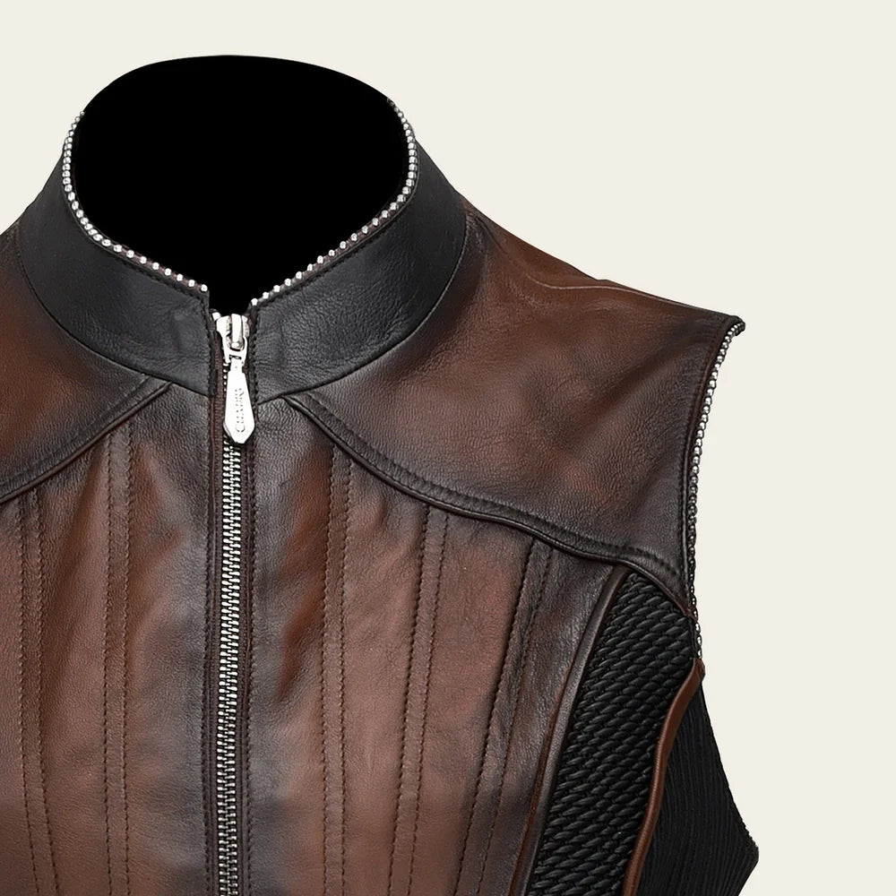 M321COB - Cuadra Brown Black Western Fashion Leather Vest for Women