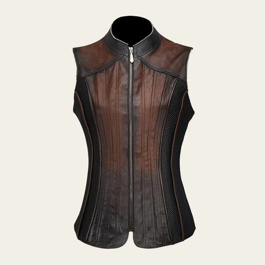 M321COB - Cuadra Brown Black Western Fashion Leather Vest for Women