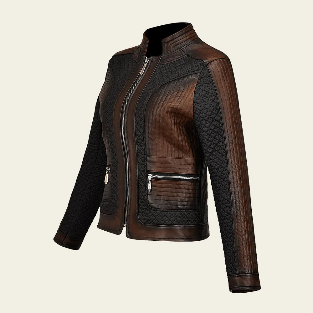 M329COC - Cuadra chocolate western fashion lambskin leather jacket for women