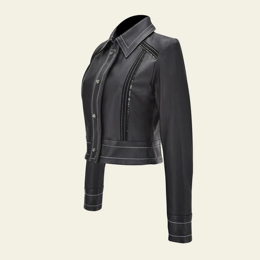 M337BOA- Cuadra black western lambskin jacket for women