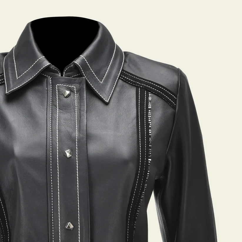 M337BOA- Cuadra black western fashion lambskin leather jacket for women