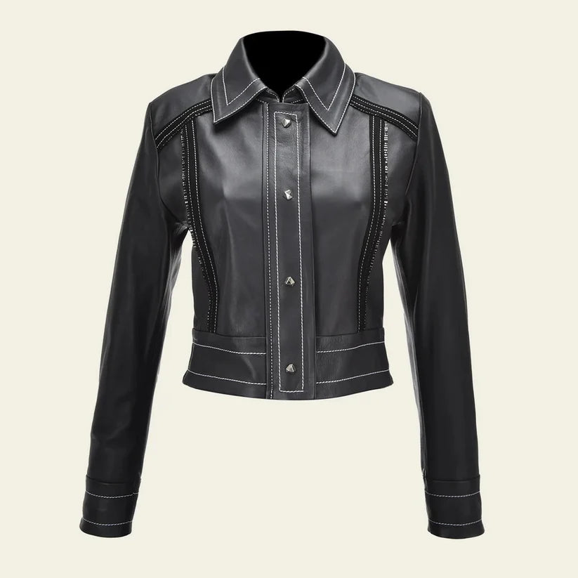 M337BOA- Cuadra black western lambskin jacket for women