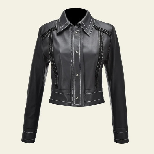 M337BOA- Cuadra black western lambskin jacket for women
