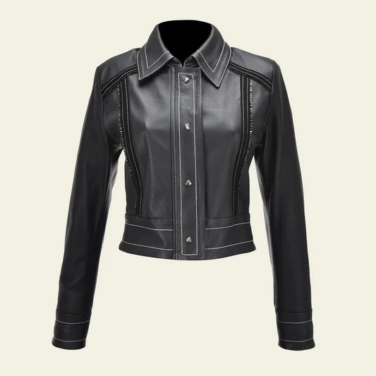 M337BOA- Cuadra black western fashion lambskin leather jacket for women