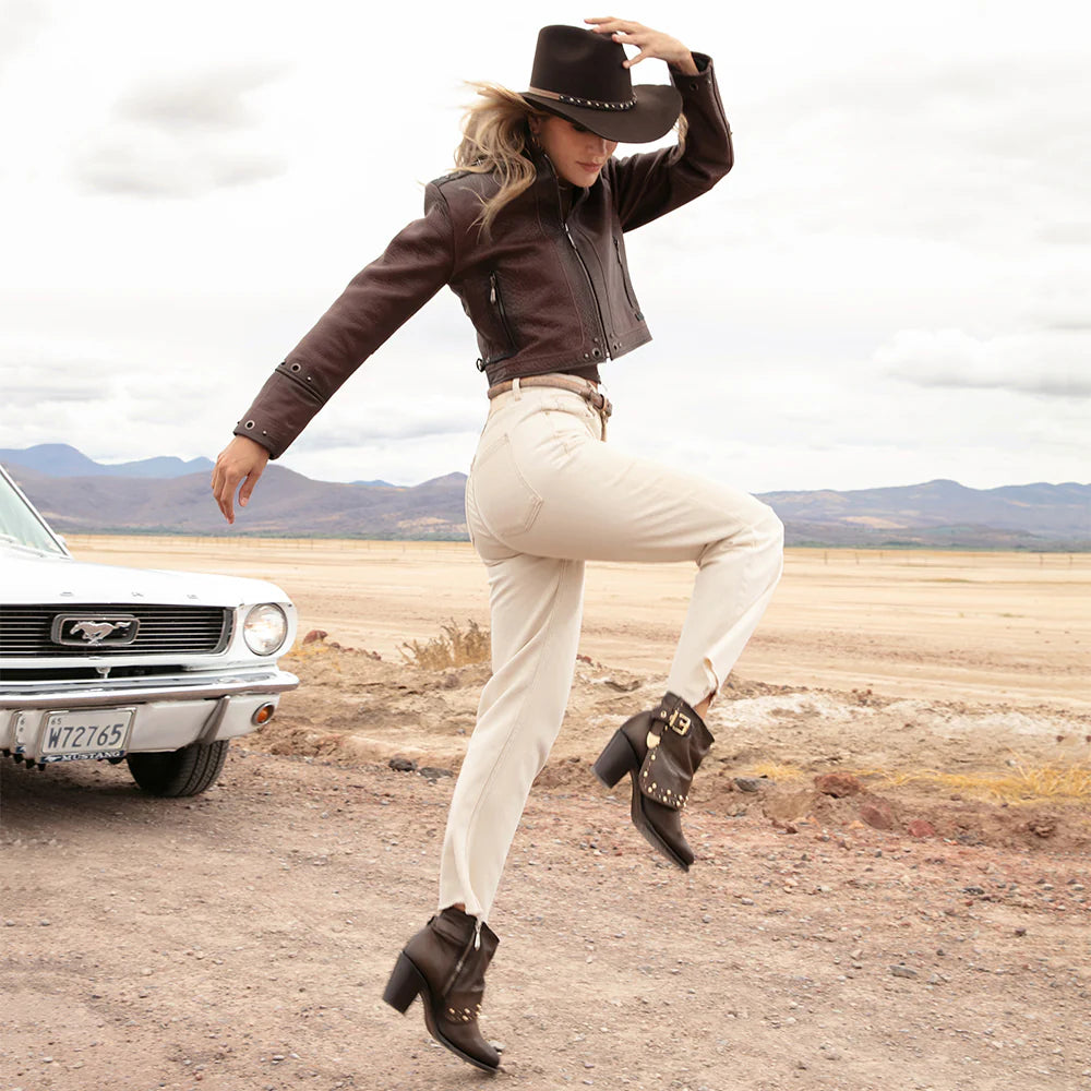 M358BOB - Cuadra chocolate western fashion lambskin leather jacket for women