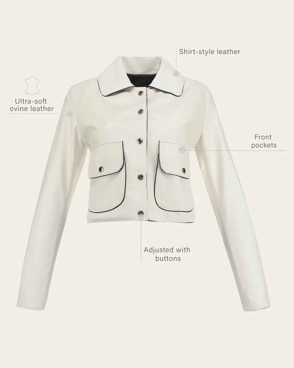 M359BOB - Cuadra Beige Casual Fashion Ovine Leather Crop Jacket for Women