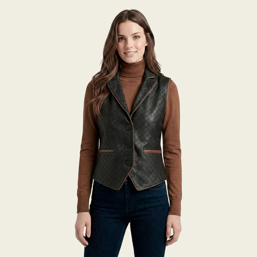 M371BOC - Cuadra black western fashion leather vest for women