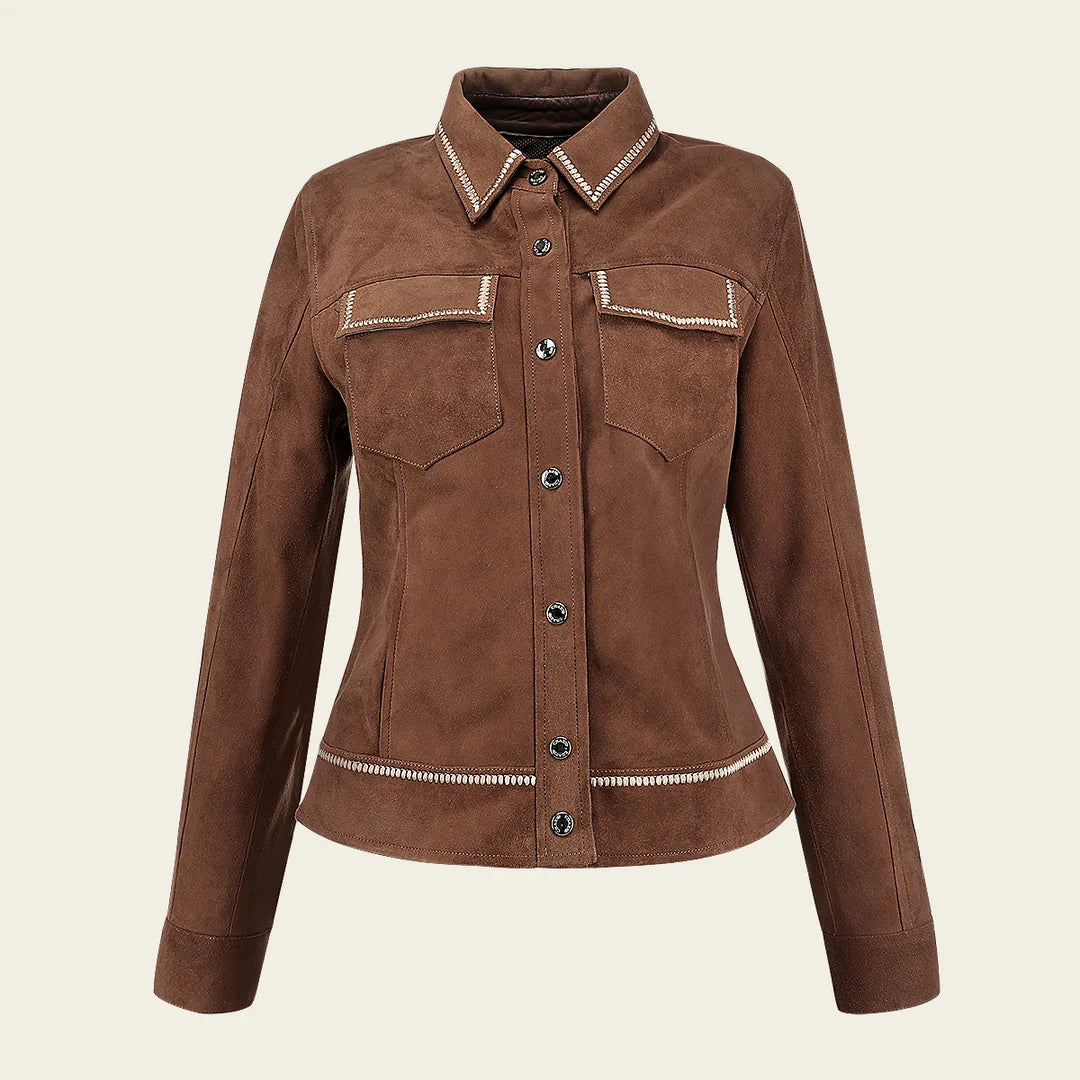 M378COB - Cuadra brown dress casual fashion leather jacket for women
