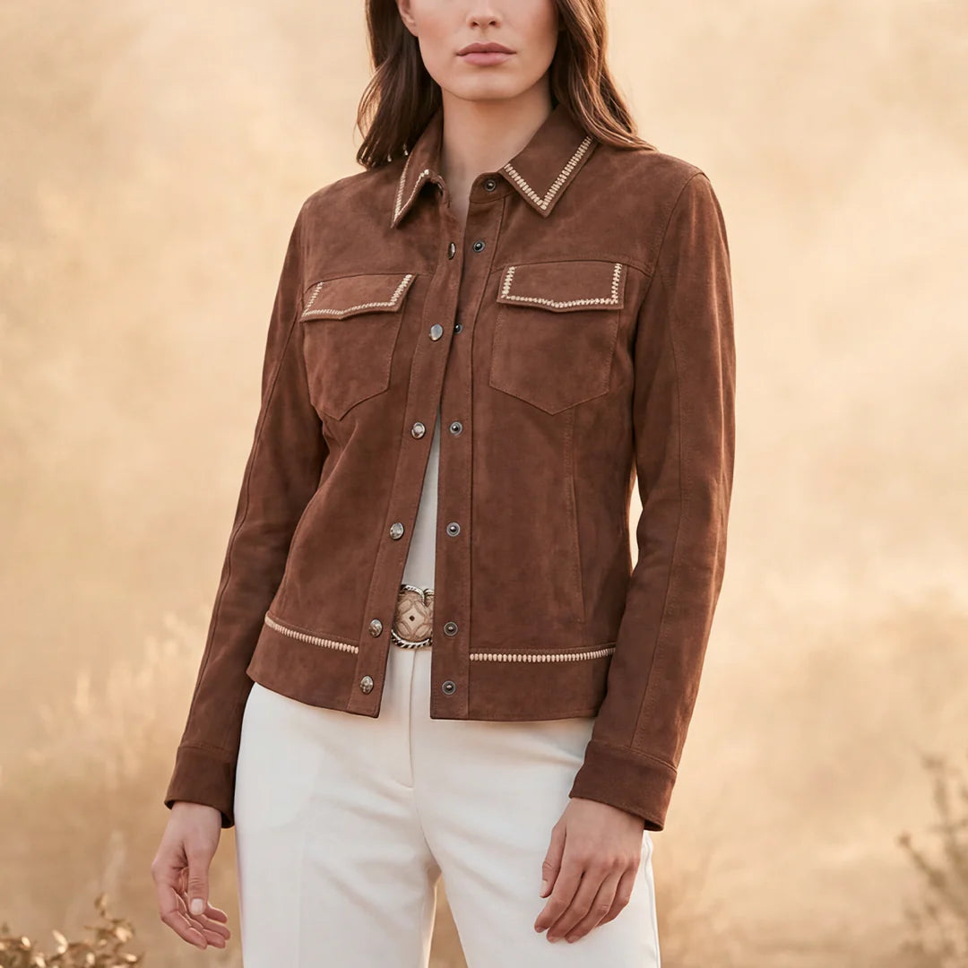 M378COB - Cuadra brown dress casual fashion leather jacket for women