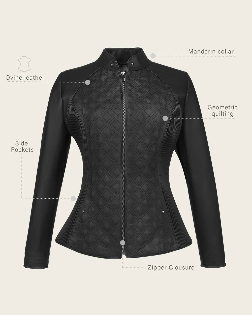 M386BOB - Cuadra Black Quilted Ovine Leather Moto Jacket for Women