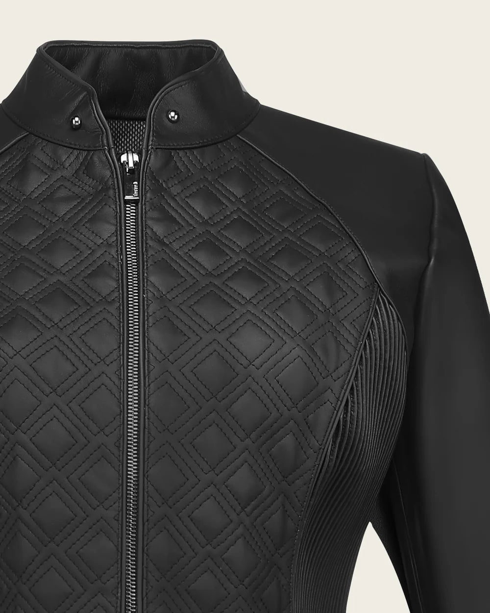 M386BOB - Cuadra Black Quilted Ovine Leather Moto Jacket for Women