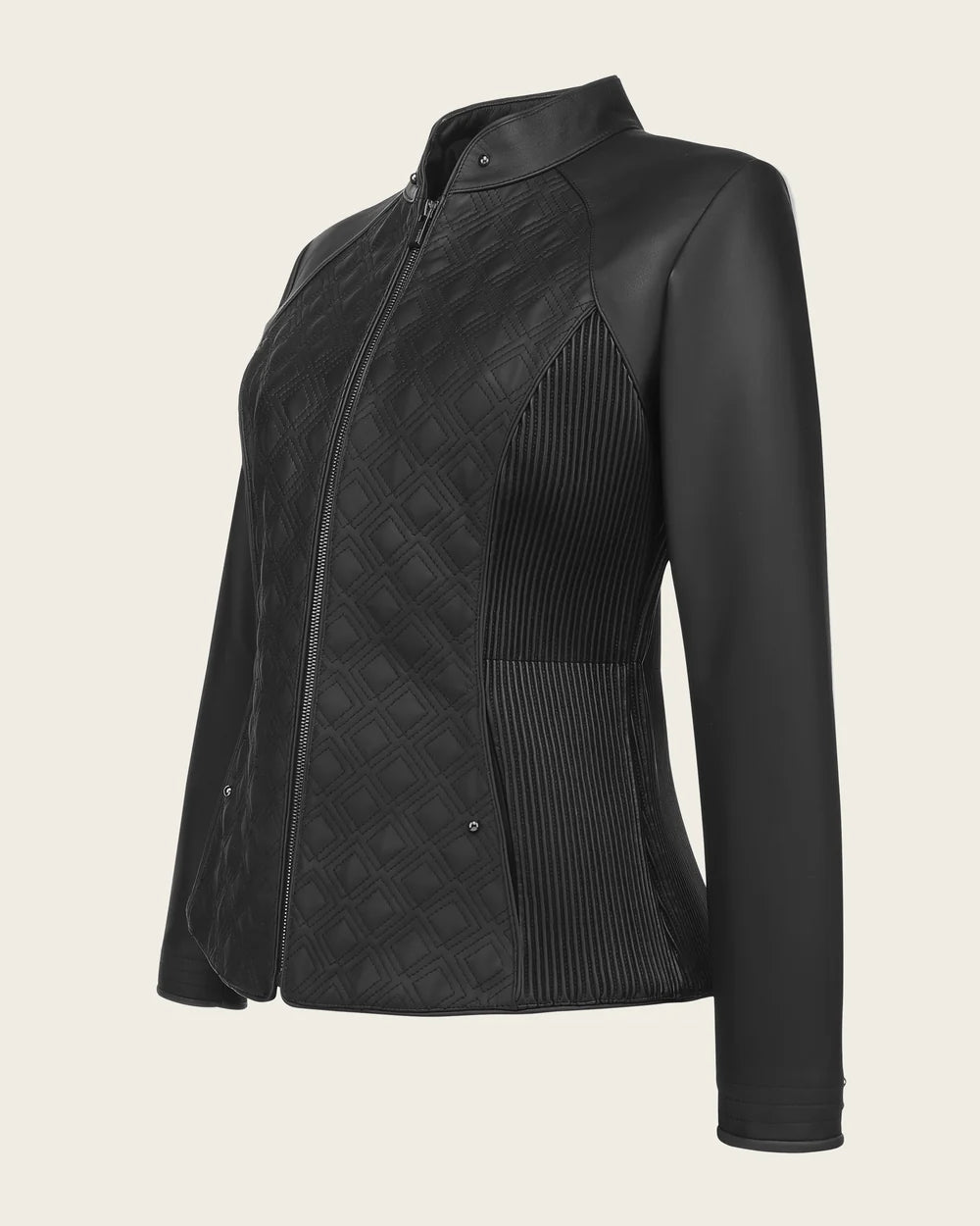 M386BOB - Cuadra Black Quilted Ovine Leather Moto Jacket for Women