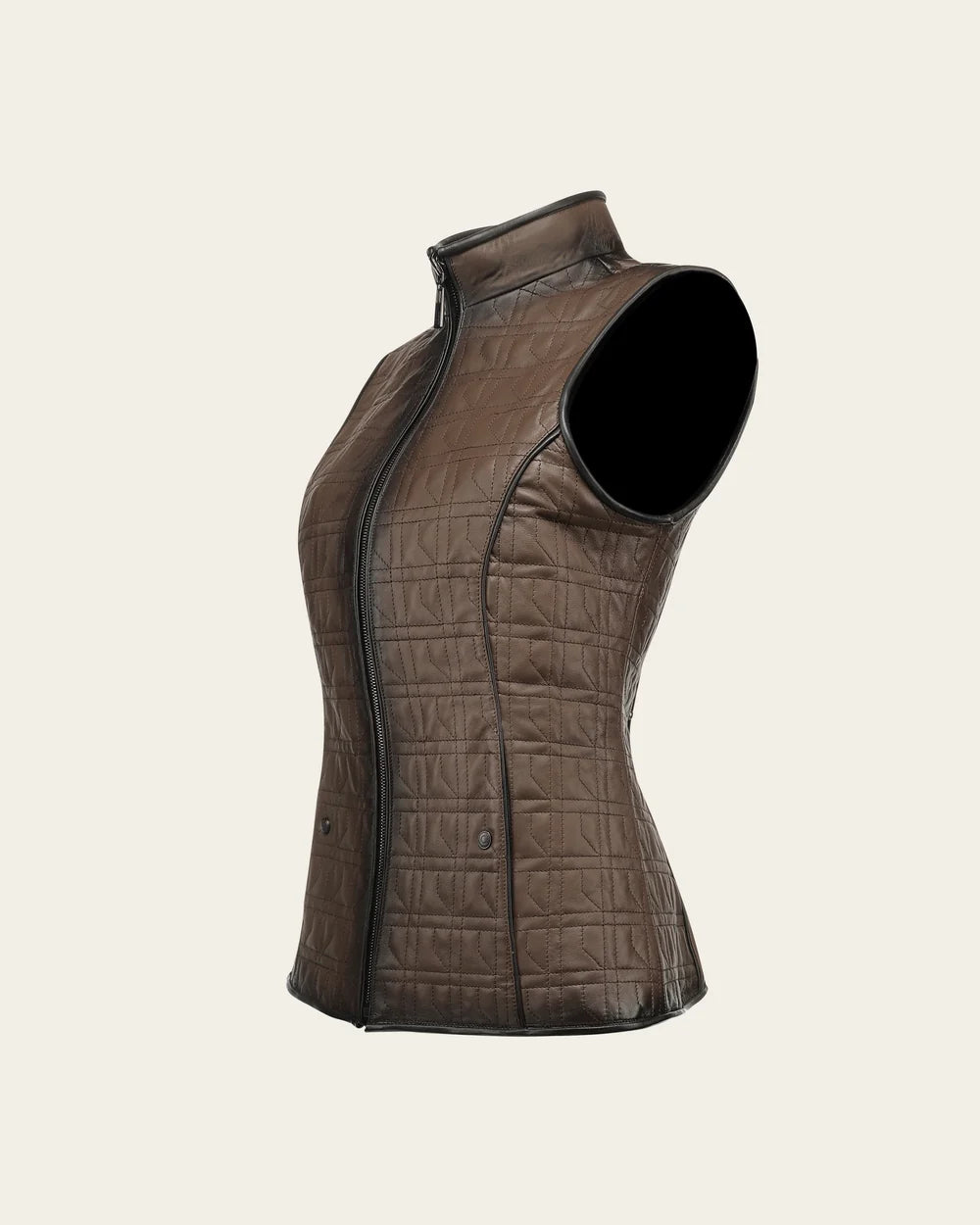 M391BOB - Cuadra Brown Reversible Quilted Leather Vest for Women