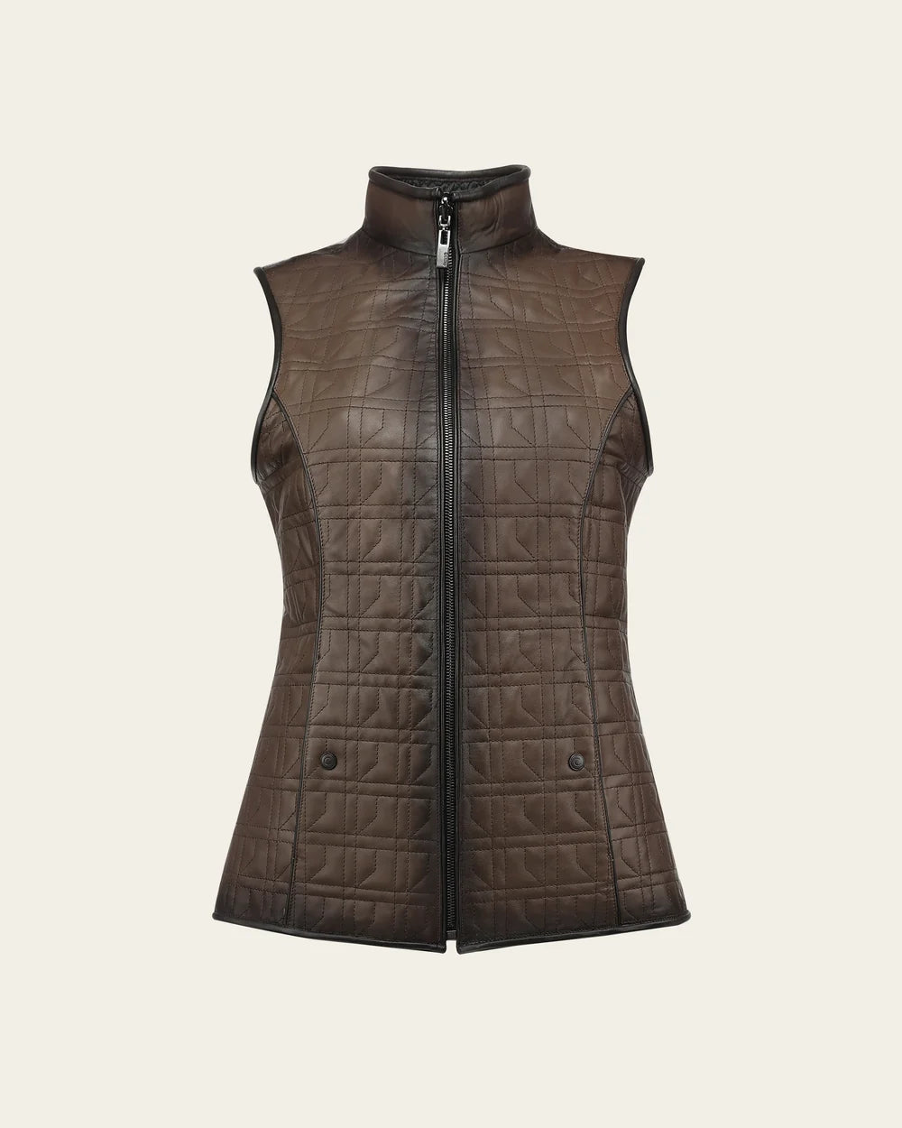 M391BOB - Cuadra Brown Reversible Quilted Leather Vest for Women