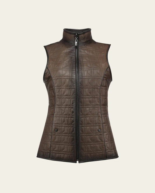 M391BOB - Cuadra Brown Reversible Quilted Leather Vest for Women