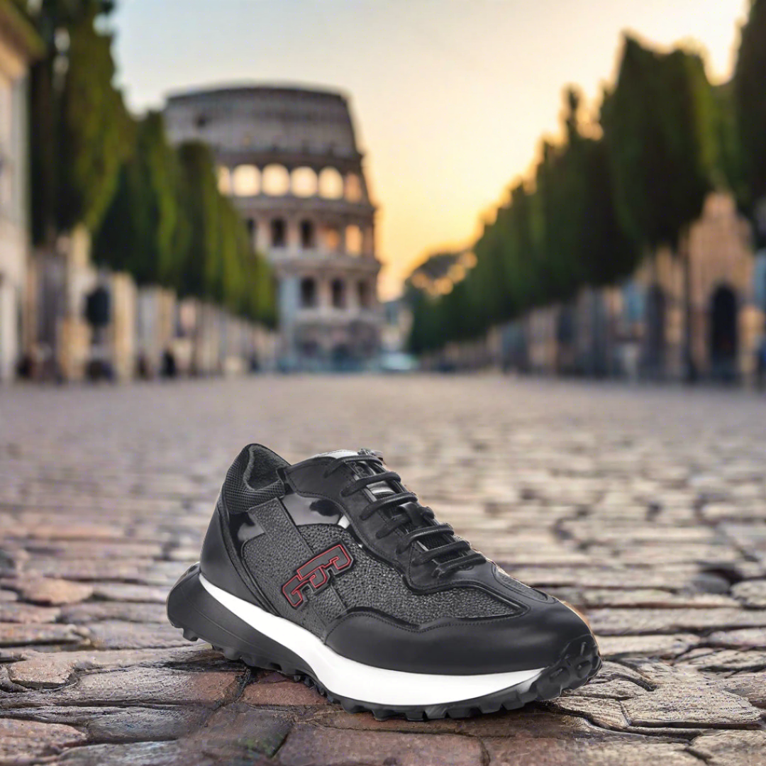 Cuadra black casual fashion cowhide leather sneakers for men