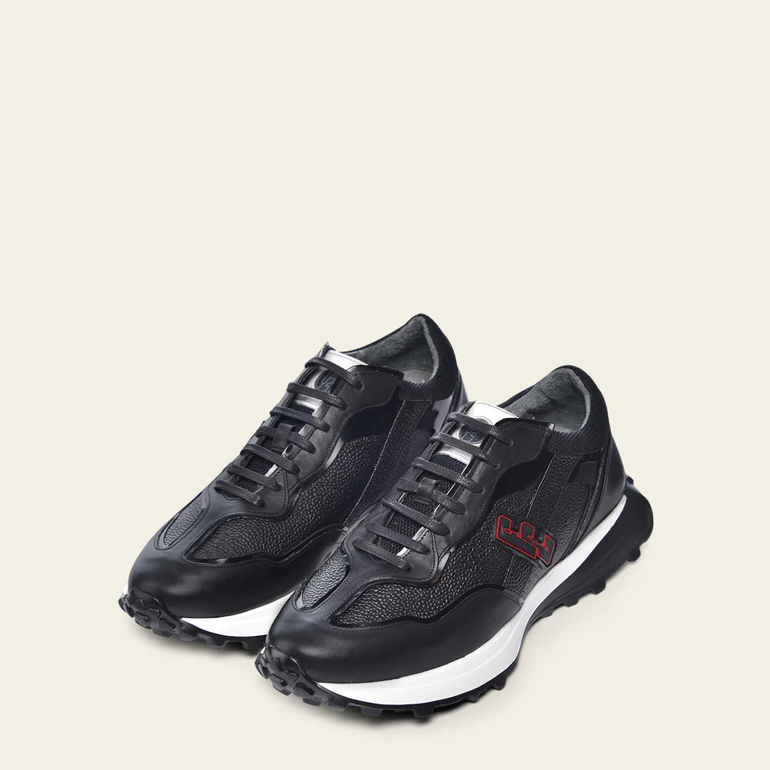 Cuadra black casual fashion cowhide leather sneakers for men