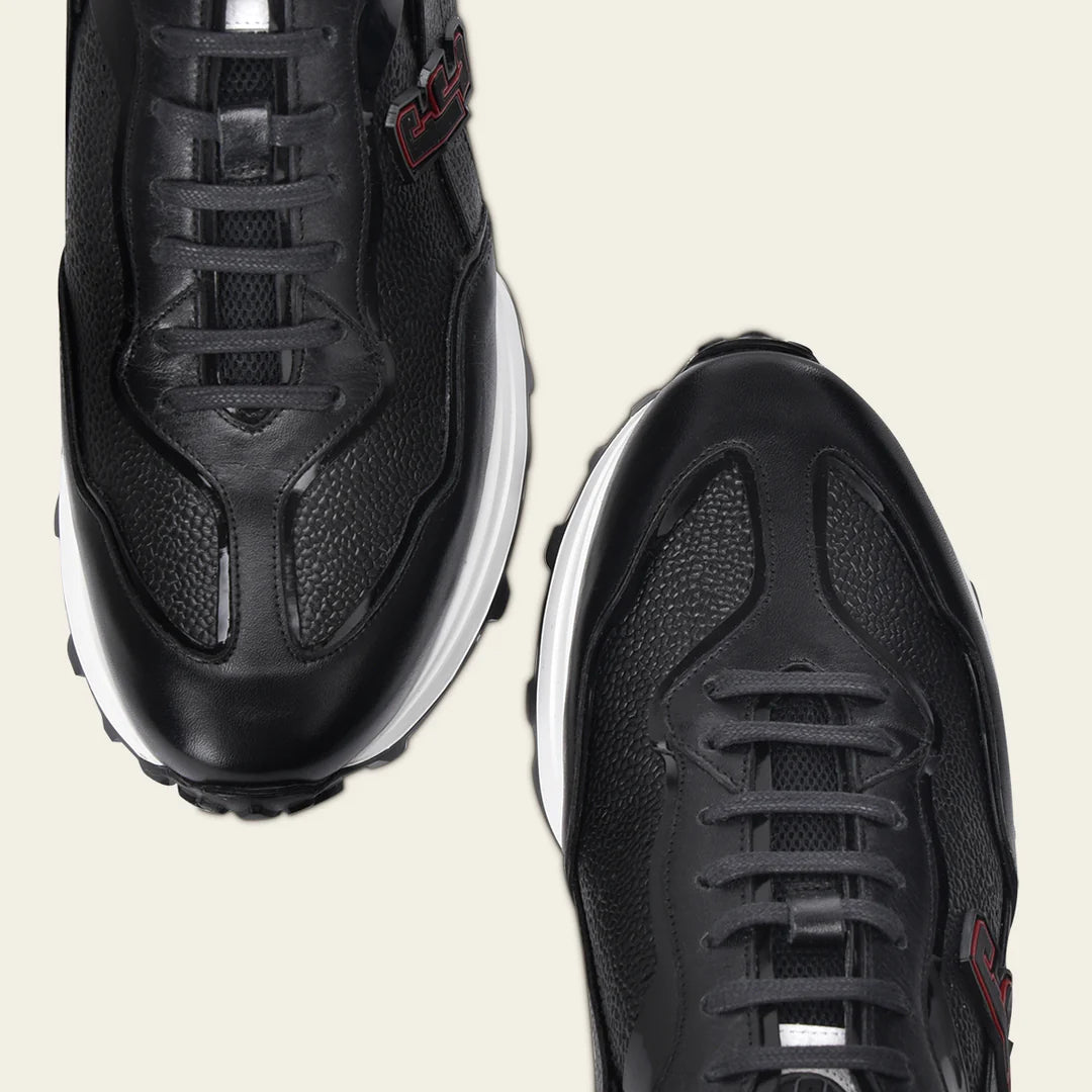 Cuadra black casual fashion cowhide leather sneakers for men