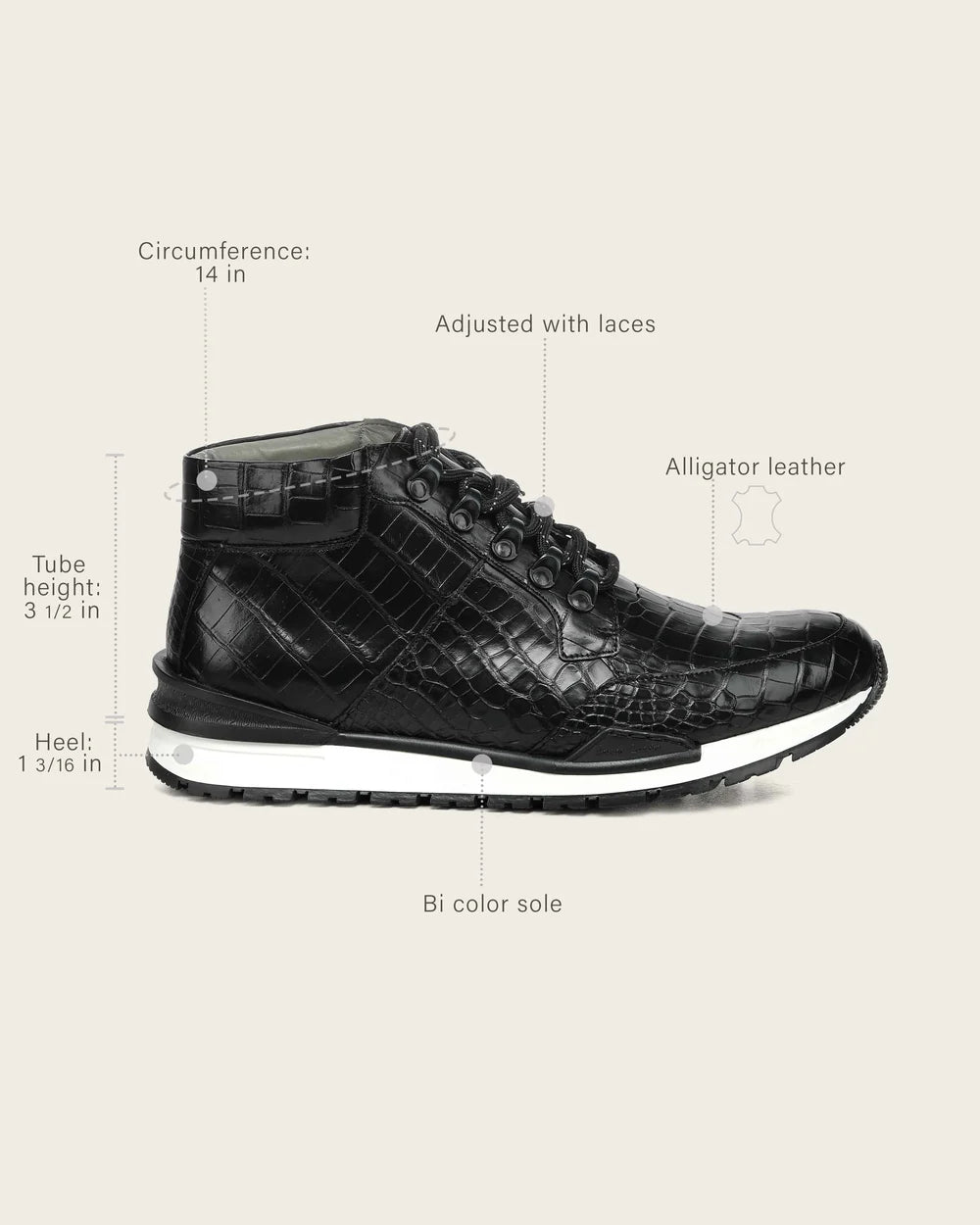 N02LPLP - Cuadra Black Genuine Alligator Leather Sneaker Boots for Men
