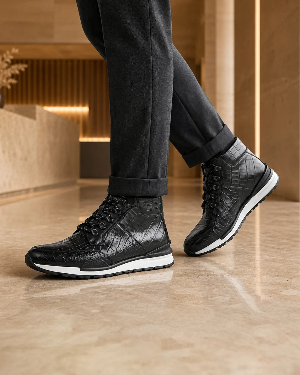 N02LPLP - Cuadra Black Genuine Alligator Leather Sneaker Boots for Men