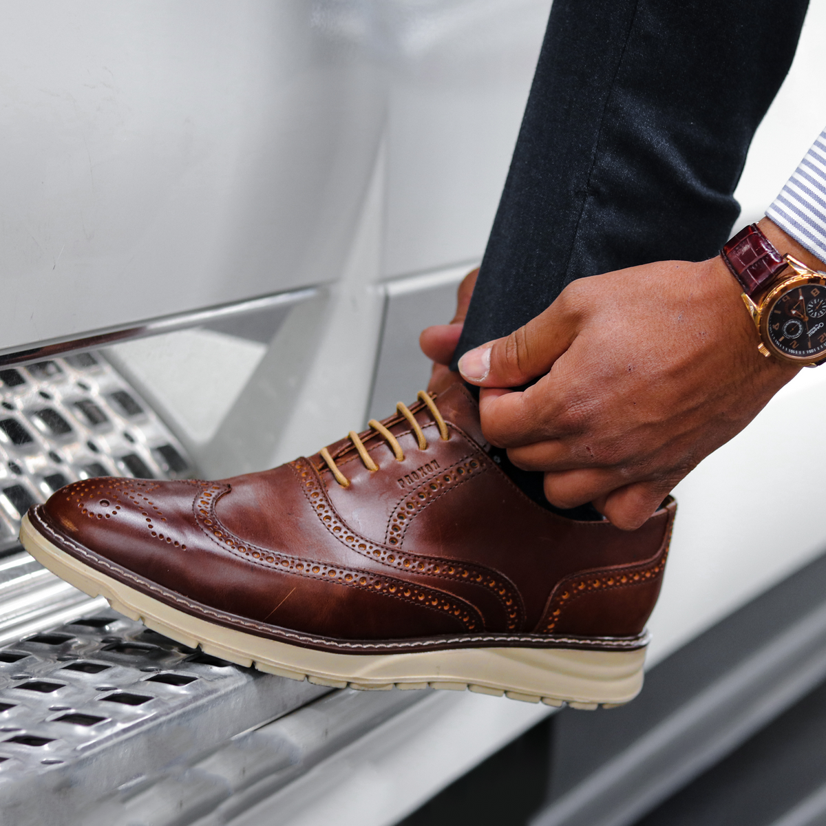 Proxon -Brown Steel Toe Safety Sporty Wingtip Oxford Shoes for Men