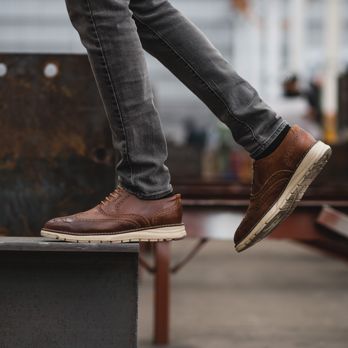 Proxon -Brown Steel Toe Safety Sporty Wingtip Oxford Shoes for Men
