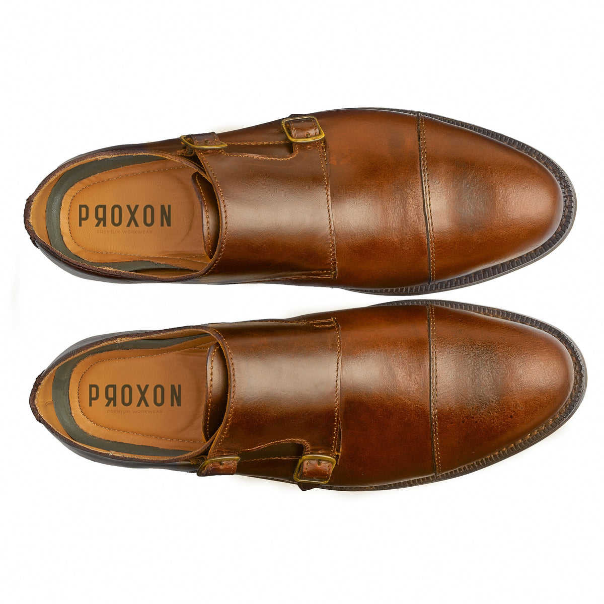 Proxon - Lightweight Brown Steel Toe Monk Strap Shoes for Men