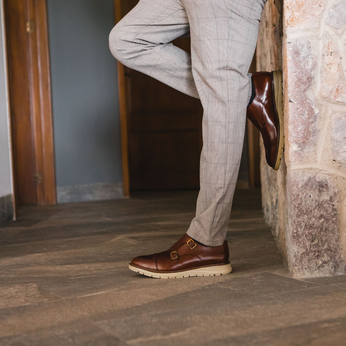 Proxon - Lightweight Brown Steel Toe Monk Strap Shoes for Men